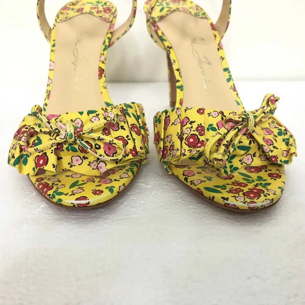 Isa Tapia Evie Sandal Yellow Floral Ruffle Strap Heeled